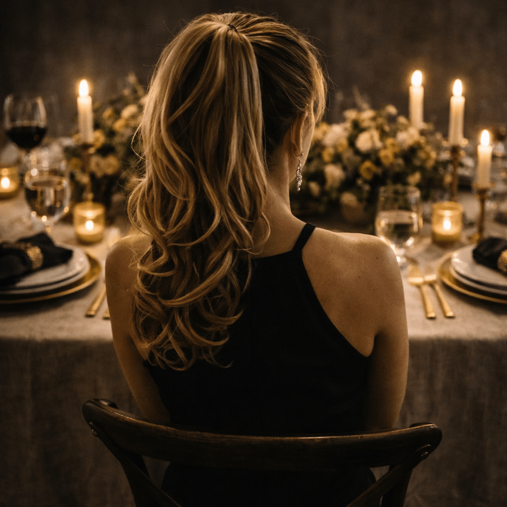 Woman sitting at dining table
